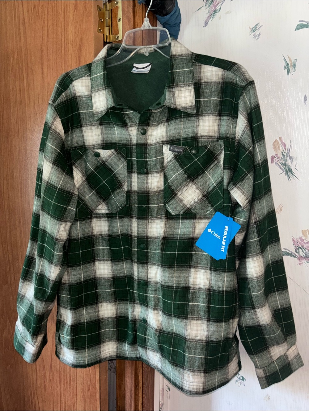 Columbia Green and White Plaid Button-Front light Shacket